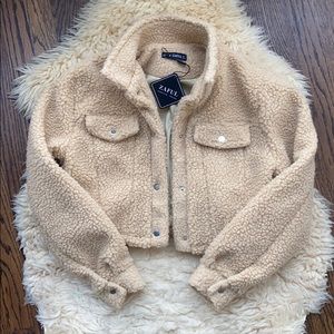 ZAFUL Cropped Camel Sherpa Teddy Jacket in Small!